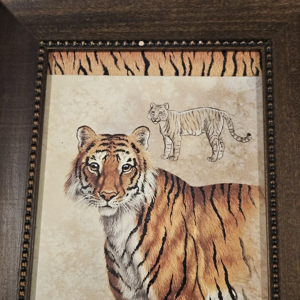 Safari Animal Wall Art Set Tiger Lion Framed Prints J Gibson Rustic‎ Decor